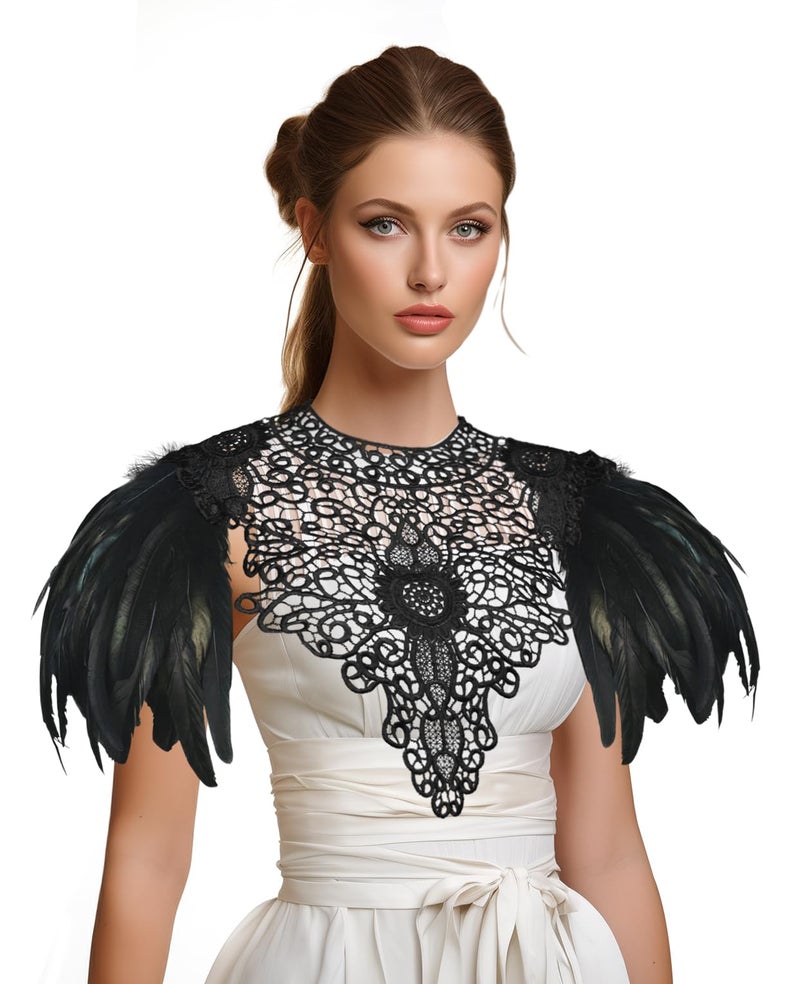 HOMELEX Shoulder Pad with Feathers Wings Halloween Witch Harness Carnival Costumes for Women Masquerade Raven Costume - Image 1